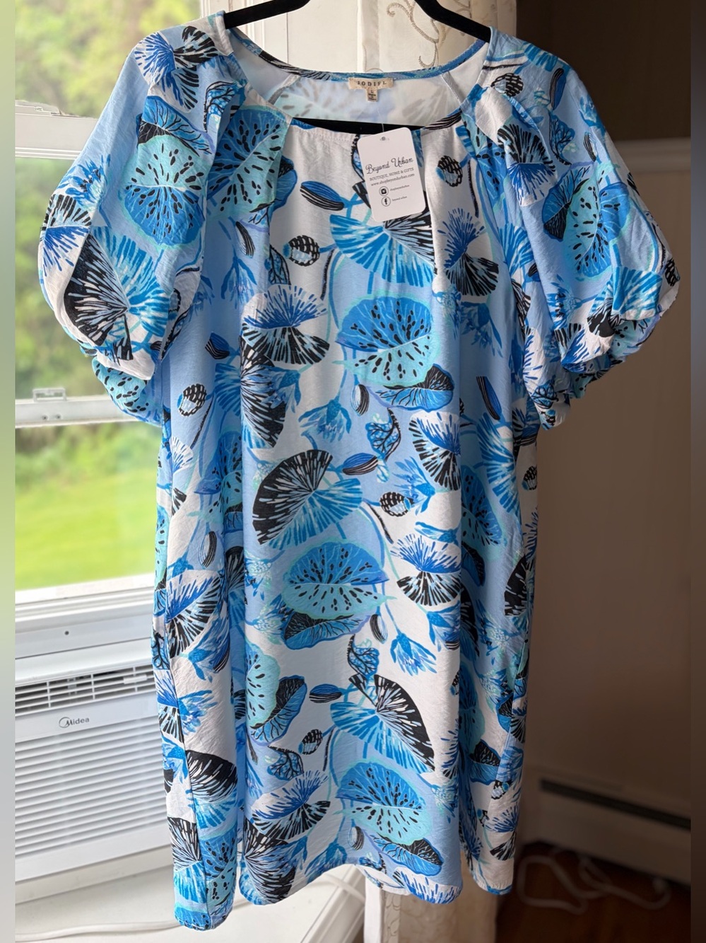 NWT JODIFL Lilypad Print Shift Dress L Vacation Resortwear Cruisewear Coastal
